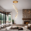 Люстра каскадна золота на 9 / 12 підвісів D-40 cm/ D-50 cm см Led 45W / 60W 4000K Gold tubes Bubble Slim Circle 240219-100003081