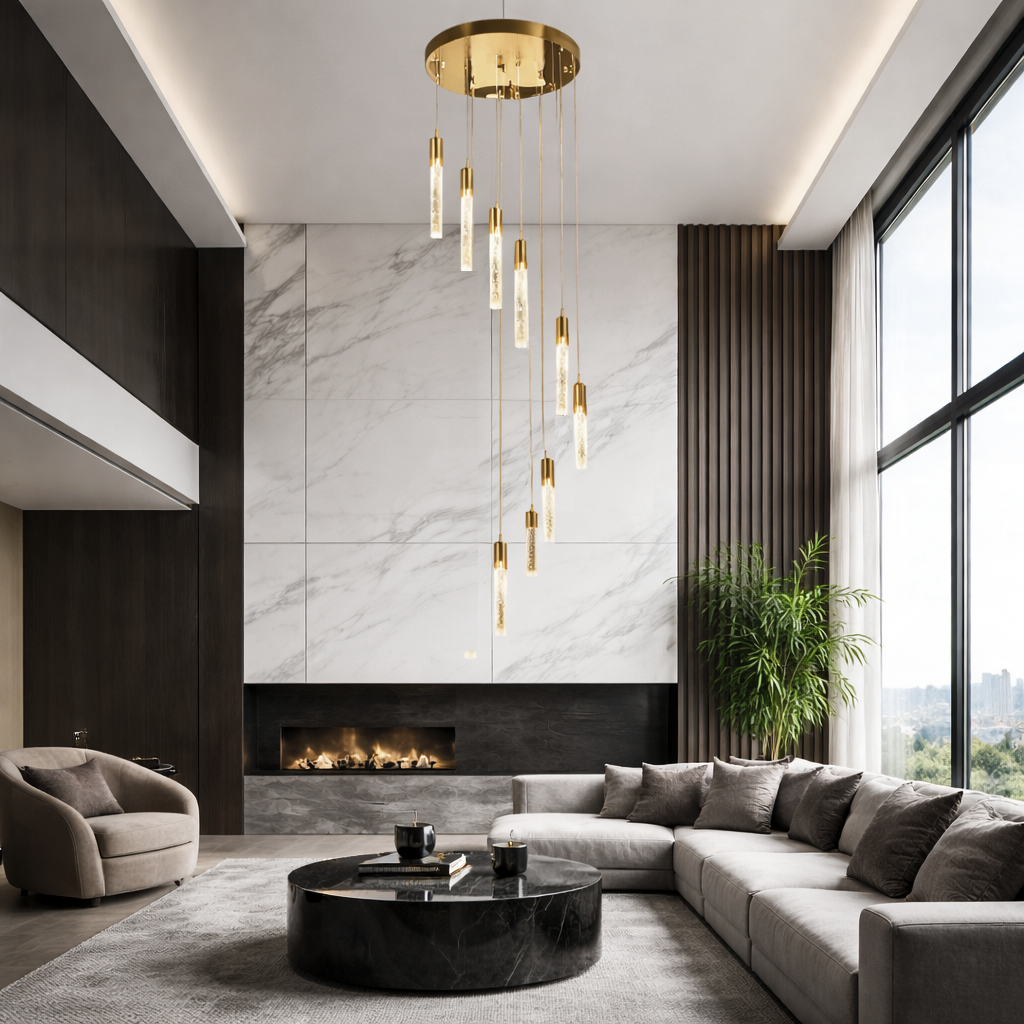 Люстра каскадна золота на 9 / 12 підвісів D-40 cm/ D-50 cm см Led 45W / 60W 4000K Gold tubes Bubble Slim Circle 240219-100003081