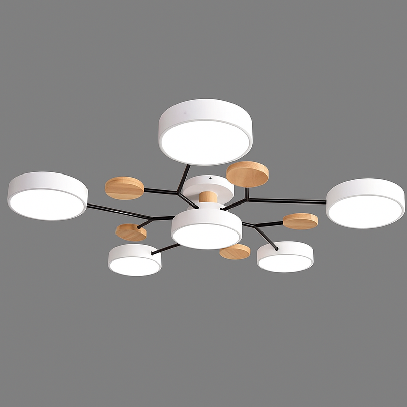 Люстра стельова сіра / біла з дерева D-89 cm Led Grey / White 4100К Wooden Ceiling 230958-100002590