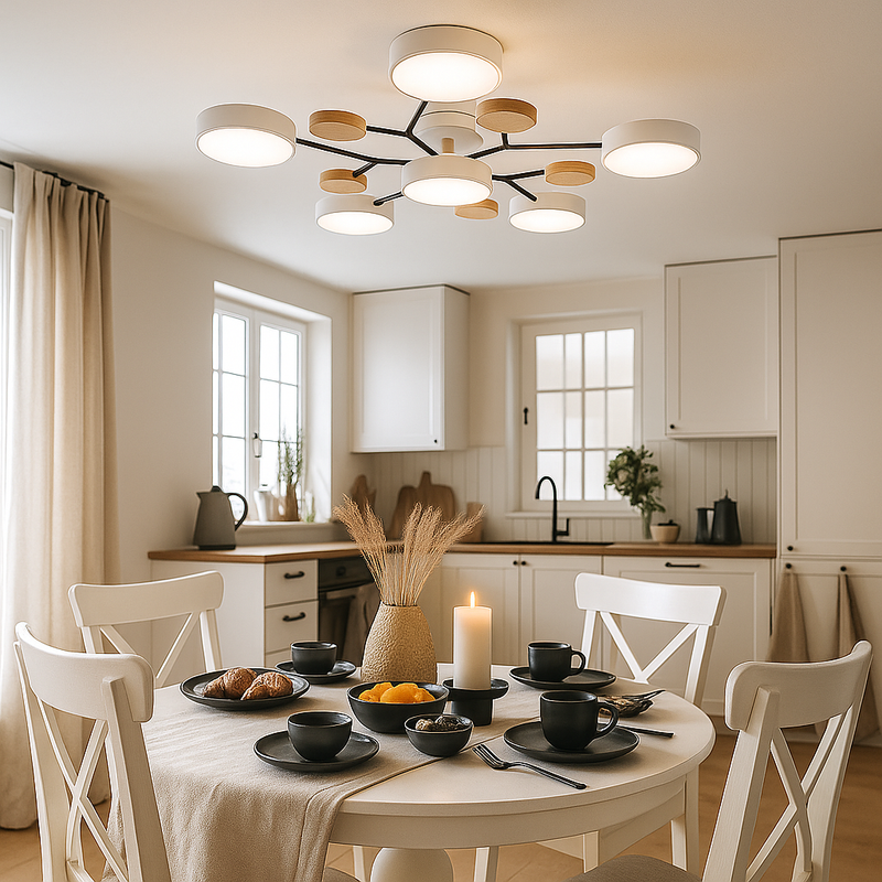 Люстра стельова сіра / біла з дерева D-89 cm Led Grey / White 4100К Wooden Ceiling 230958-100002590