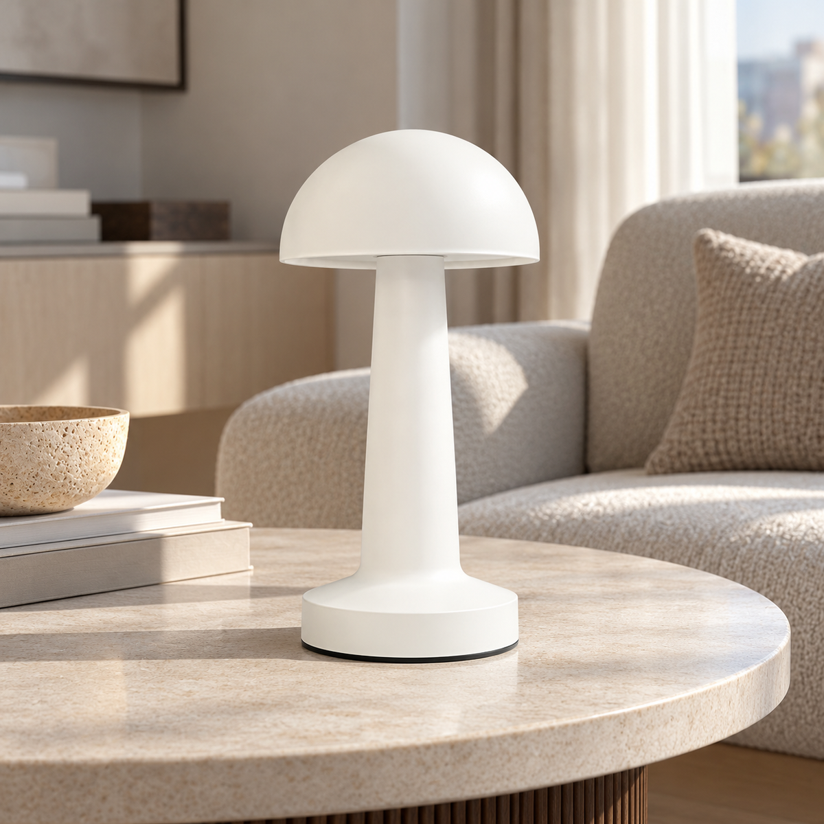 Настільна лампа біла акумуляторна H-22 cm Led Mushroom White 261031-100009122