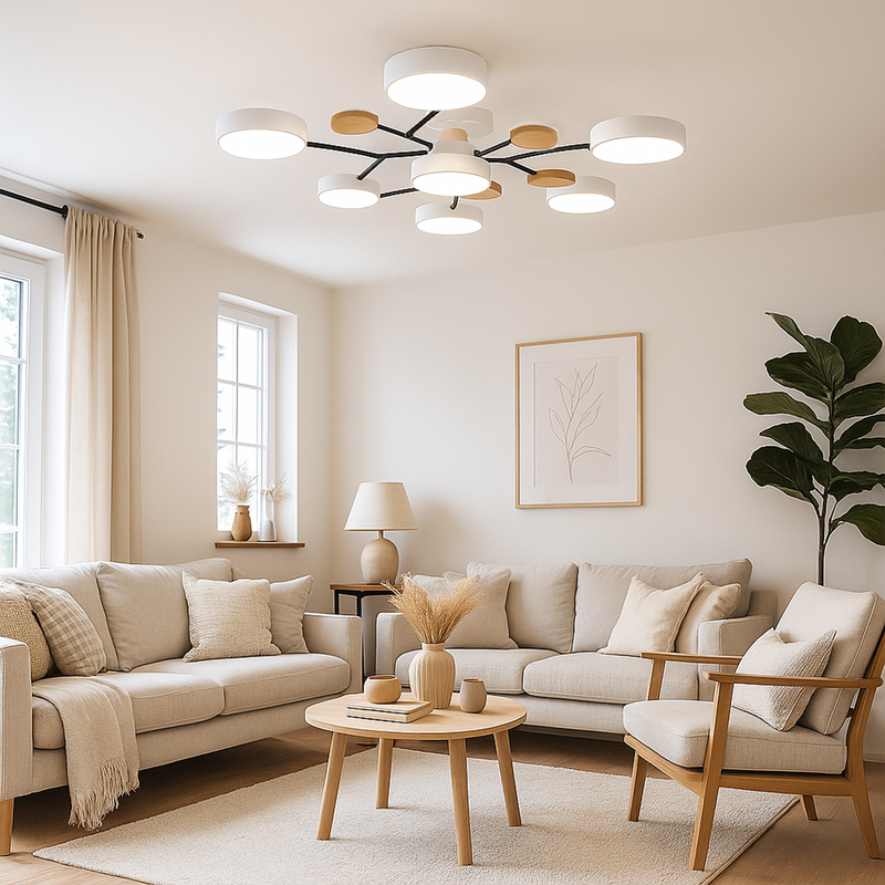 Люстра стельова сіра / біла з дерева D-89 cm Led Grey / White 4100К Wooden Ceiling 230958-100002590