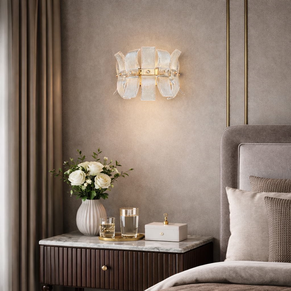 Світильник золотий настінний з фігурним плафоном H-17 cm W-22 cm Led Gold+Transparent Curly Glow 260319-100007730