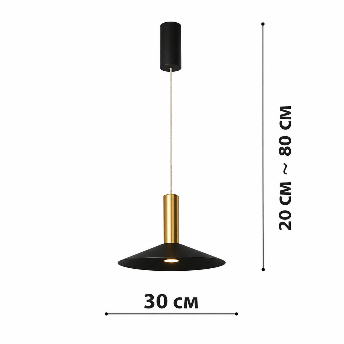 Підвісний світильник чорно - золотий H - 80 cm D - 30 cm Led 15W 3000K Gold + Black Tubie С 260866-100008523