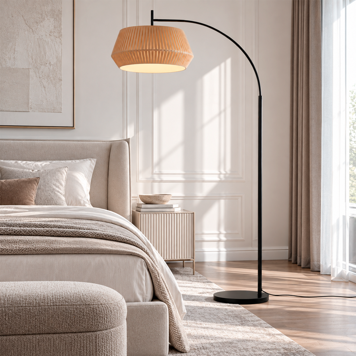 Торшер чорний з текстильним плафоном H - 180 cm E27 Black + Beige Norveo 26099-100009047