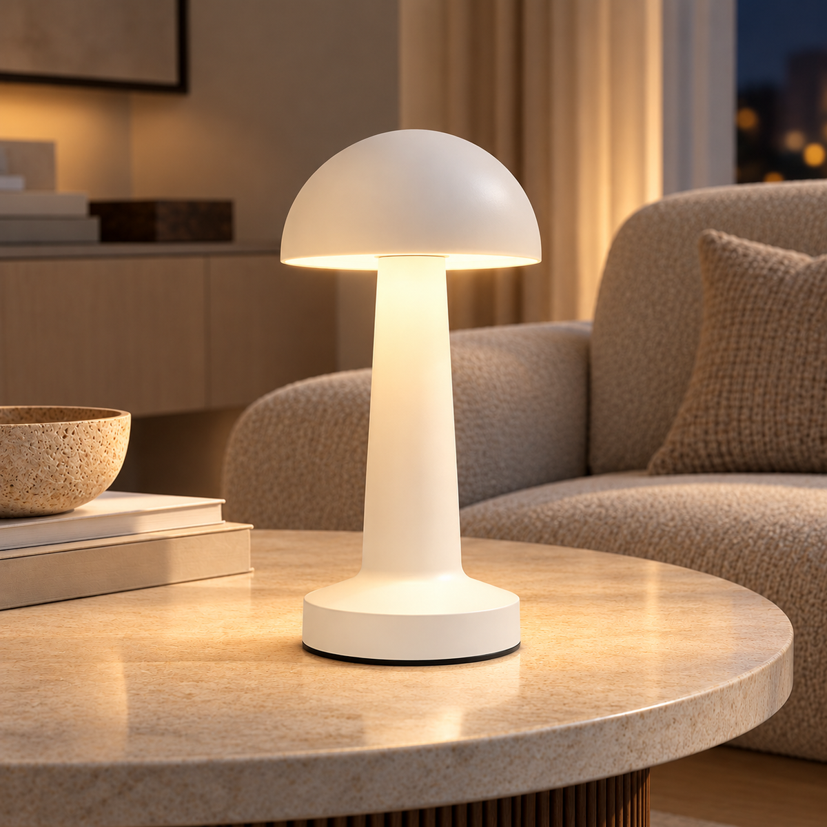 Настільна лампа біла акумуляторна H-22 cm Led Mushroom White 261031-100009122