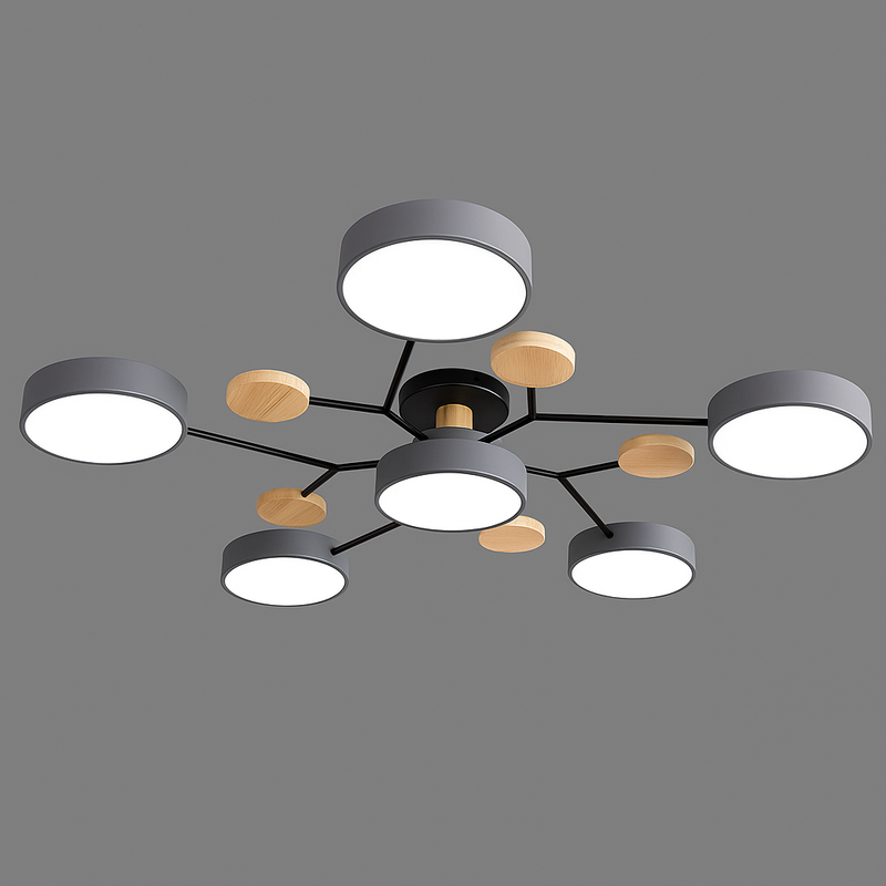Люстра стельова сіра / біла з дерева D-89 cm Led Grey / White 4100К Wooden Ceiling 230958-100002590