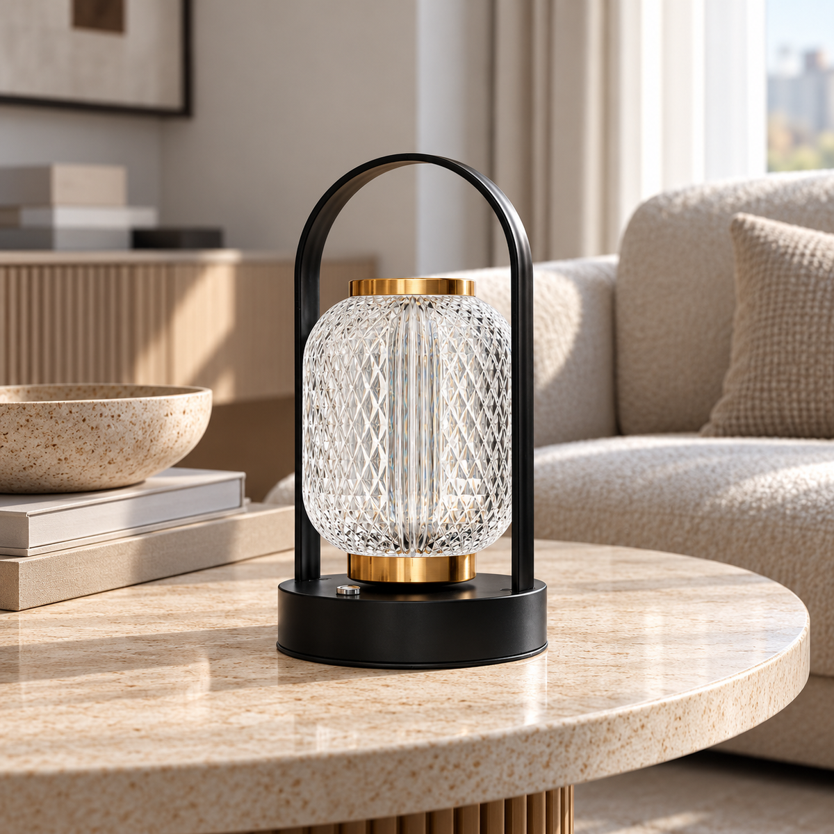Настільна лампа чорна акумуляторна з прозорим скляним плафоном H - 21,5 cm Led Black + Clear Lantern 261031-100009121