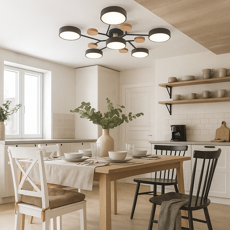 Люстра стельова сіра / біла з дерева D-89 cm Led Grey / White 4100К Wooden Ceiling 230958-100002590