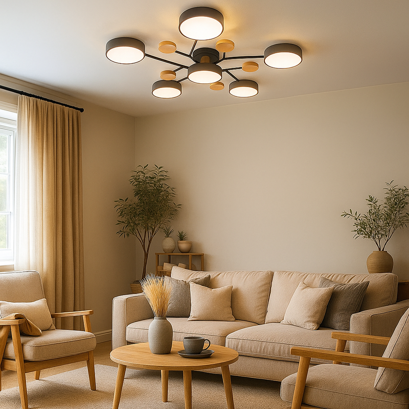 Люстра стельова сіра / біла з дерева D-89 cm Led Grey / White 4100К Wooden Ceiling 230958-100002590