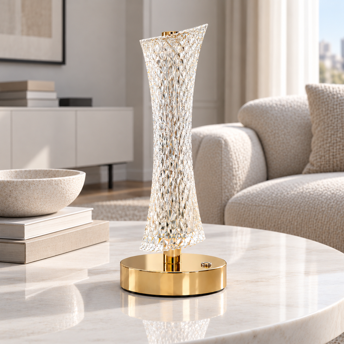 Настільна лампа золота акумуляторна з прозорим скляним плафоном H-23 cm Led Gold + Transparent Flambeau 261031-100009123