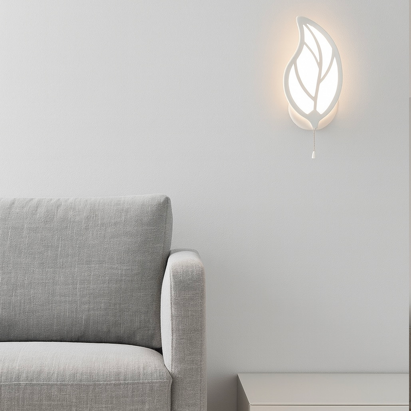 Білий настінний світлодіодний світильник H-24 cm L-12 cm White Leaves 250742-100005668