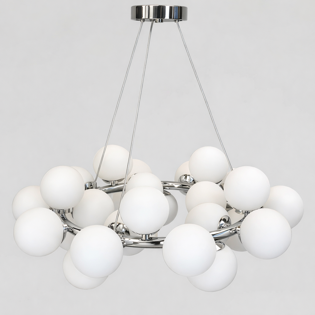 Люстра підвісна срібна з білими плафонами D-70 cm G9x25 Chrome + White Bubbles 260135-100007288