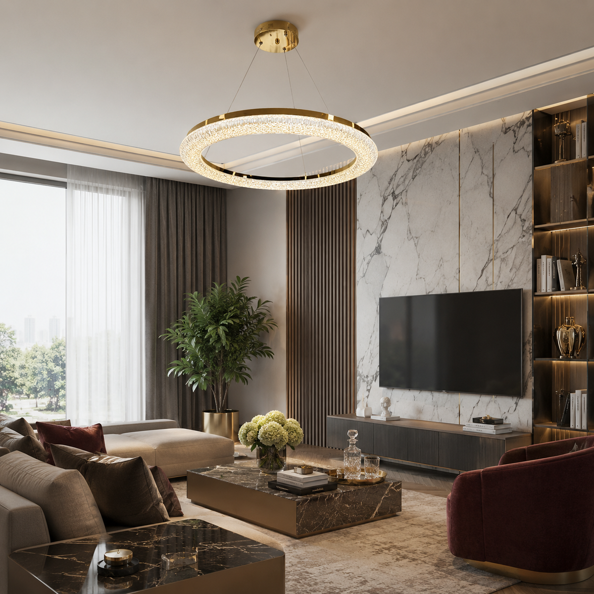 Люстра золота світлодіодна D-60 cm Led 100W Gold Ice 260588-100007955