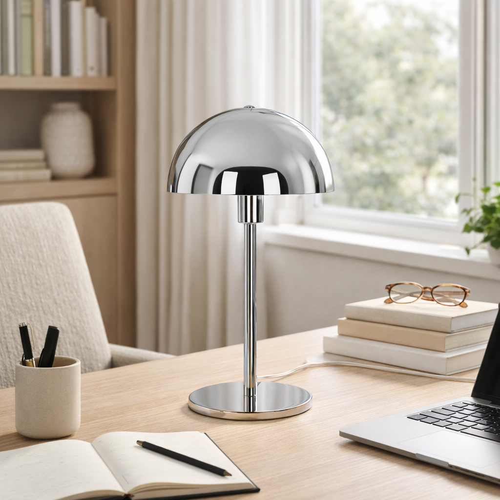 Лампа настільна хромована з купольним плафоном H-40 cm E14 Chrome Mash 260209-100007524