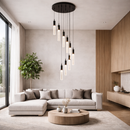 Люстра каскадна чорна на 9 / 12 підвісів D-40 cm/ D-50 cm см Led 45W / 60W 4000K Black tubes Bubble Slim Circle 260119-100007129