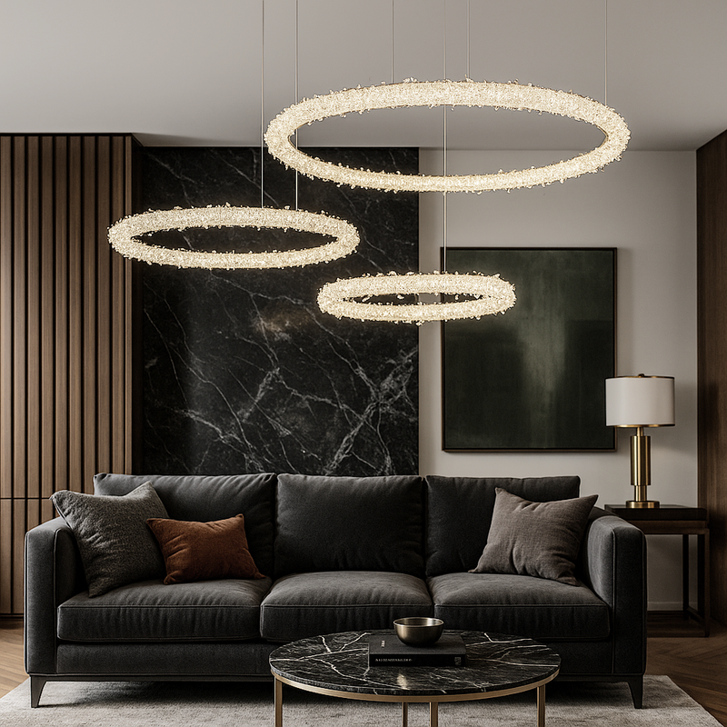 Люстра золота з трьома кришталевими кільцями 80+60+40 cm Gold Three rings Alice 251158-100006534