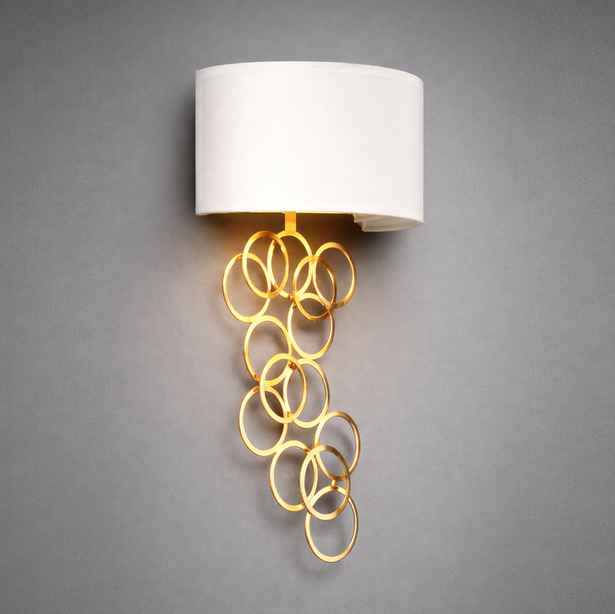 Бра з кільцями срібло/золото та білим абажуром D-16 cm L-55 cm Gold / Silver Wall Lamp 211222-100000557