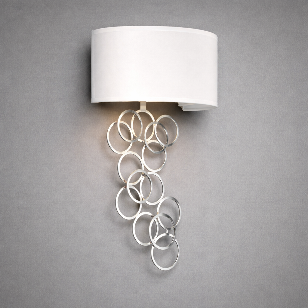 Бра з кільцями срібло/золото та білим абажуром D-16 cm L-55 cm Gold / Silver Wall Lamp 211222-100000557