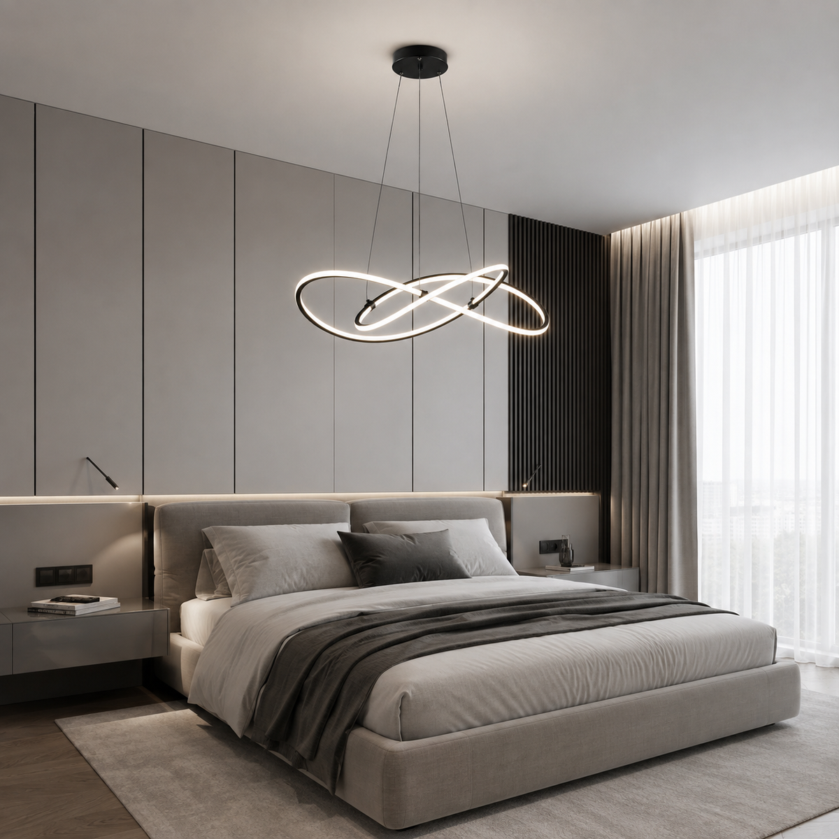 Люстра чорна підвісна світлодіодна D - 50 cm / 60 cm Led 40W / 56W Black Knot 260822-100008569