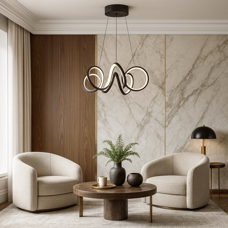 Люстра чорна підвісна D-50 cm / 70 cm Led 42W / 62W Curly ring titanium black 251018-100006284