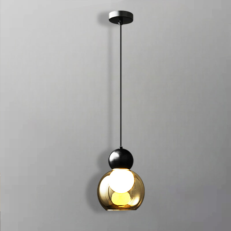Підвісний світильник з чорним корпусом та кавовим плафоном Куля D-10 cm E27 Black+Amber Ball Clear 250719-100005568