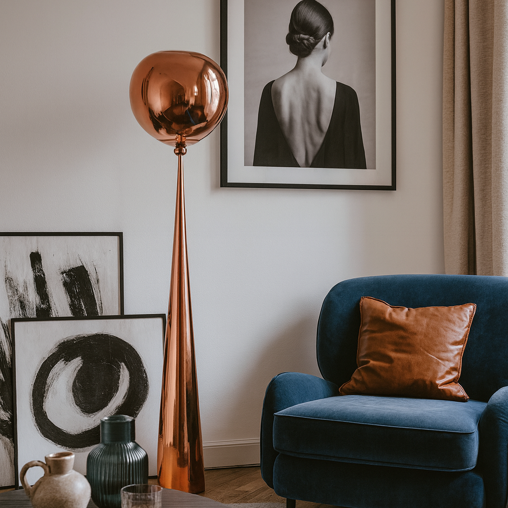 Торшер мідний з плафоном органічної форми H-155 cm E27 Rose Gold Melt plazma floor lamp 250931-100006061