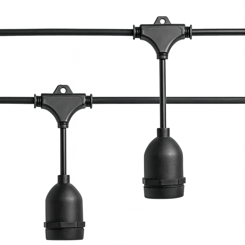 Гірлянда вулична чорна під лампи з підвіскою L-25м E27х50 IP65 Black Fairy hang Garland 251064-100006431