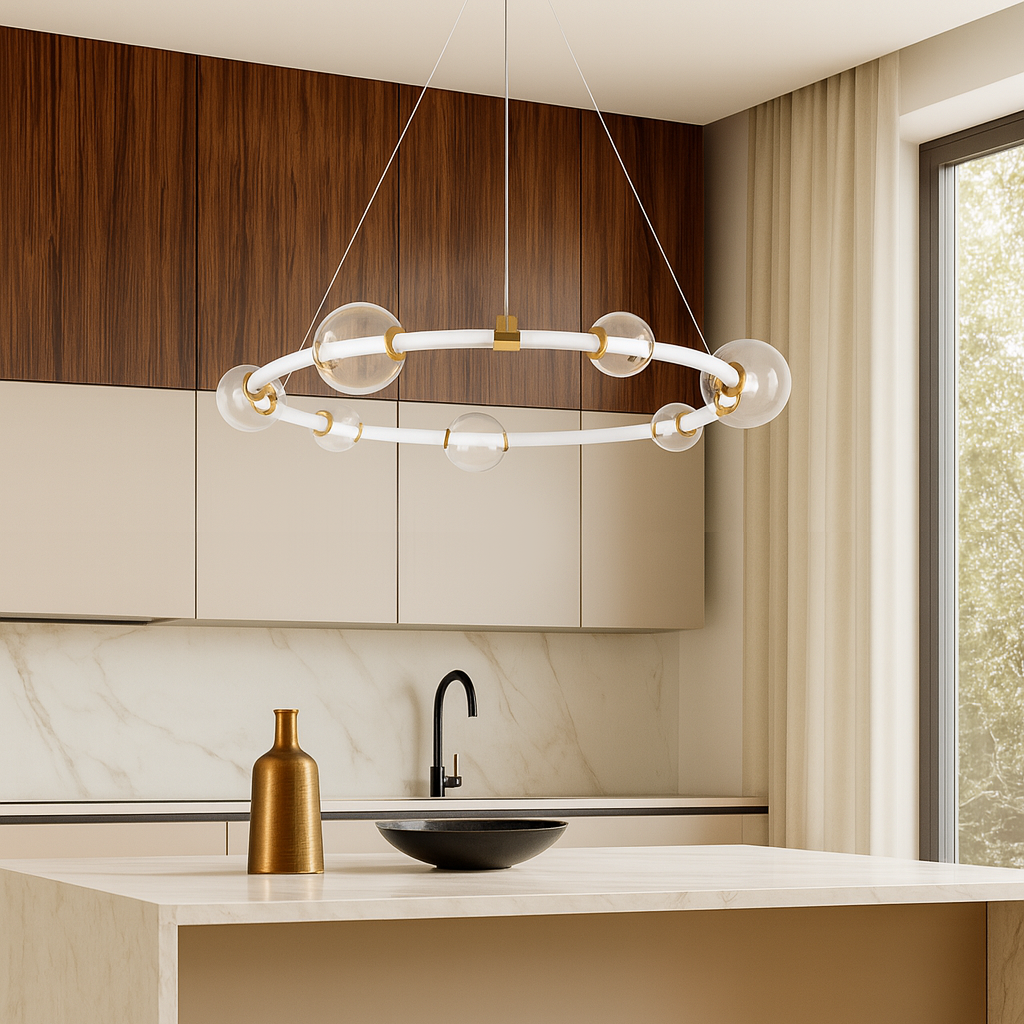 Люстра підвісна золота кільцева з прозорими плафонами D-75 cm Led 20W Gold Stellar Ring 250931-100006164