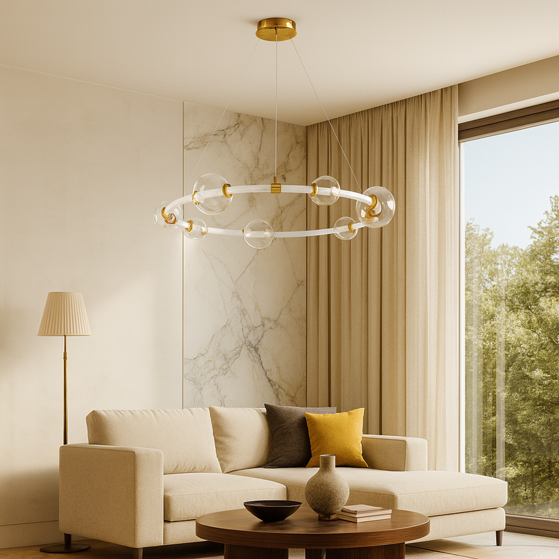 Люстра підвісна золота кільцева з прозорими плафонами D-75 cm Led 20W Gold Stellar Ring 250931-100006164
