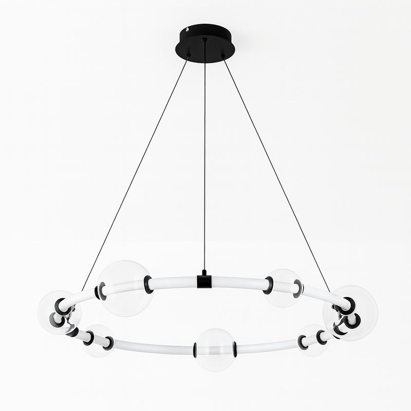 Люстра підвісна чорна кільцева з прозорими плафонами D-75 cm Led 20W Black Stellar Ring 250931-100006165