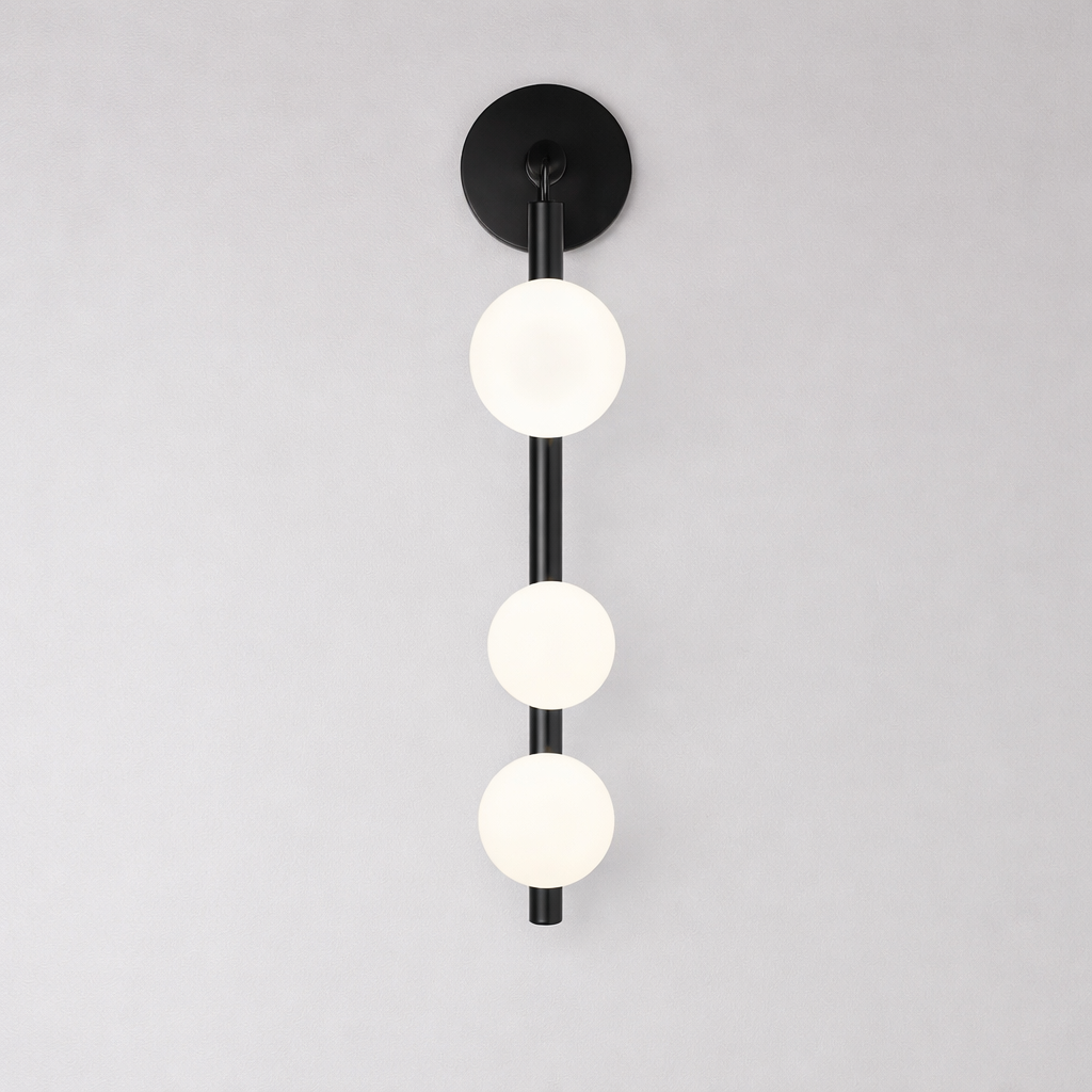 Світильник чорний настінний з трьома білими плафонами H-55 cm G9x3 Black Three Bubbles 260319-100007715