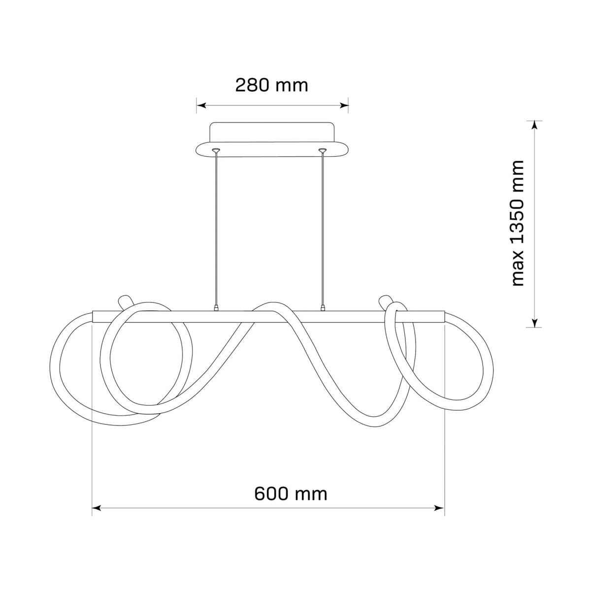 Підвісна люстра чорна L-60 cm Led 38W 4000K Black Rope 251240-100006879