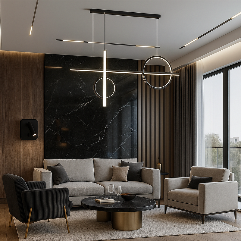 Люстра чорна геометрична L-100 cm Led 55W 3000K 4500K 6000K Black Ideal Geometry 240958-100003781