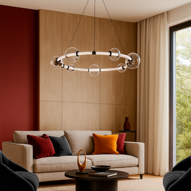 Люстра підвісна чорна кільцева з прозорими плафонами D-75 cm Led 20W Black Stellar Ring 250931-100006165