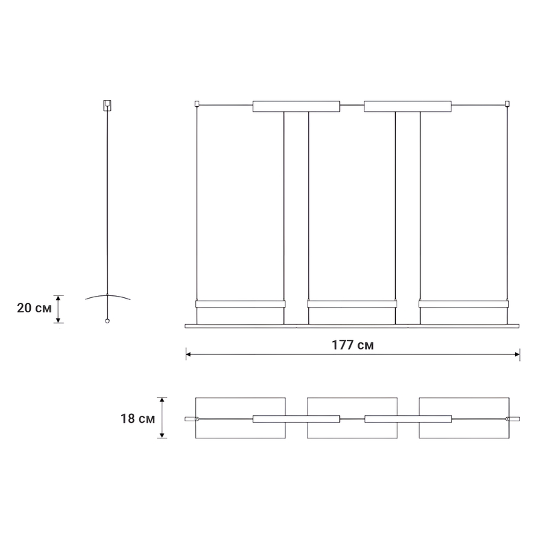 Світильник підвісний з потрійним корпусом Парус L-177 cm W-18 cm Led Black+White Canvas 250718-100005508