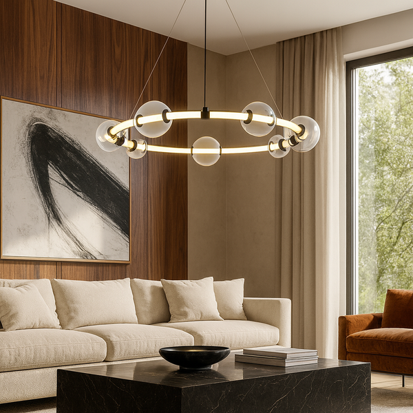 Люстра підвісна чорна кільцева з прозорими плафонами D-75 cm Led 20W Black Stellar Ring 250931-100006165