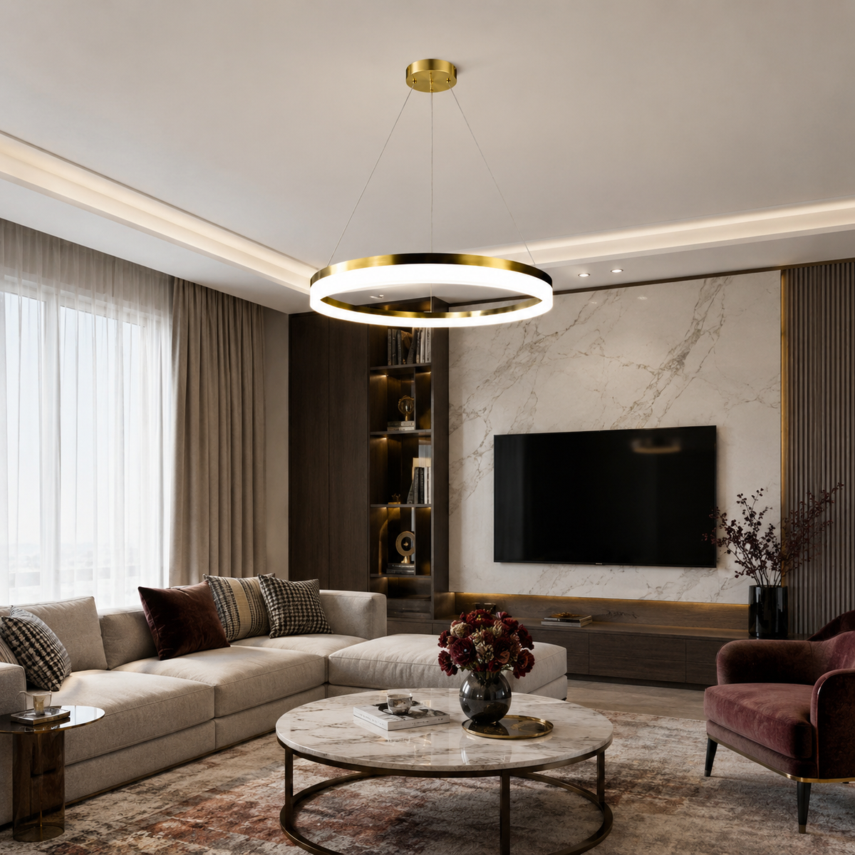 Підвісна люстра Rimyу 2-х розмірах D- 60 cm/ 80 cm 3000К-4000К-6000К Gold 231218-100002859