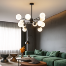 Люстра чорна зі скляними білими матовими плафонами E27x12 L-90cm Black Berries Bollo 240958-100003782