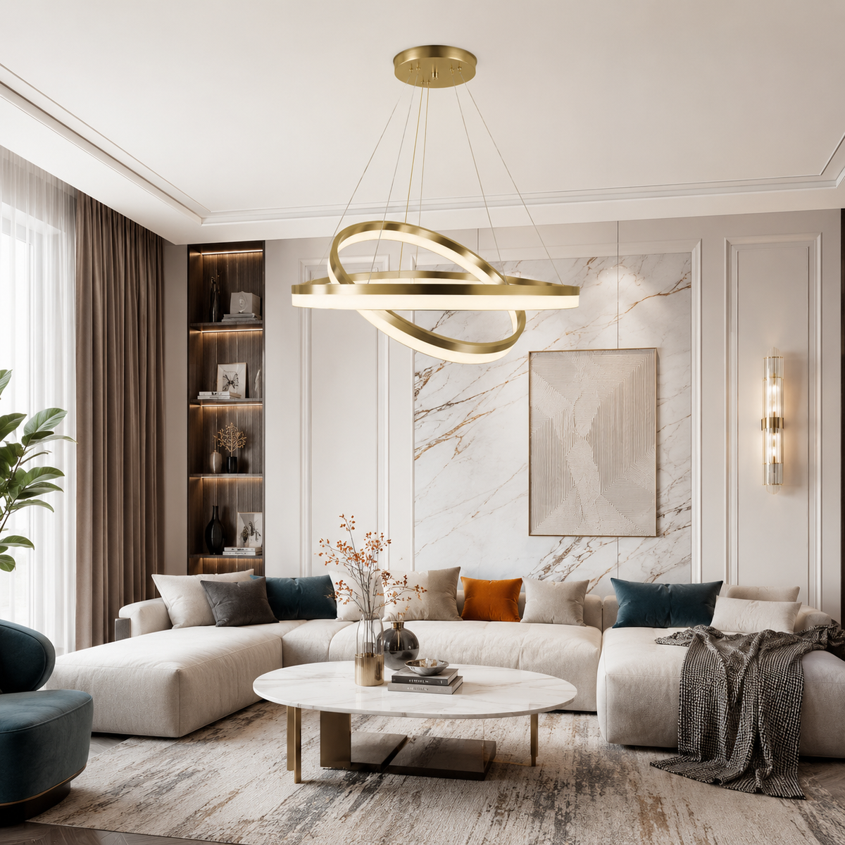 Люстра золота на 2 кільця Н-170 см D-60+80 см Led 102W Rimy Gold 231218-100002865