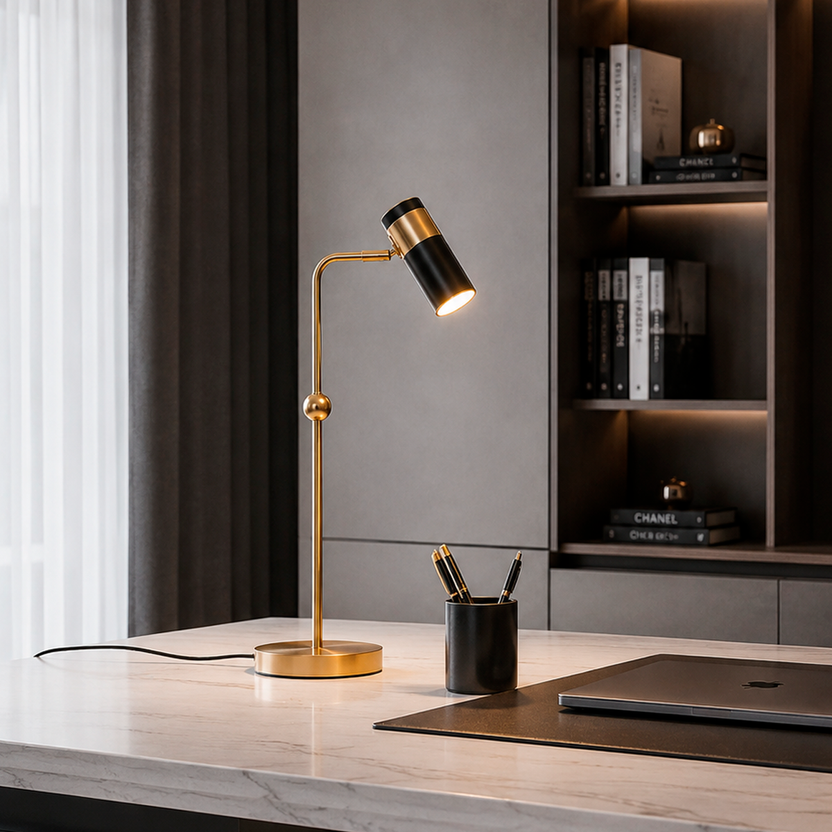 Лампа настільна чорна з золотим та поворотним плафоном  Black + Gold H-48 cm E27 Black+Gold Shinee 260822-100008580