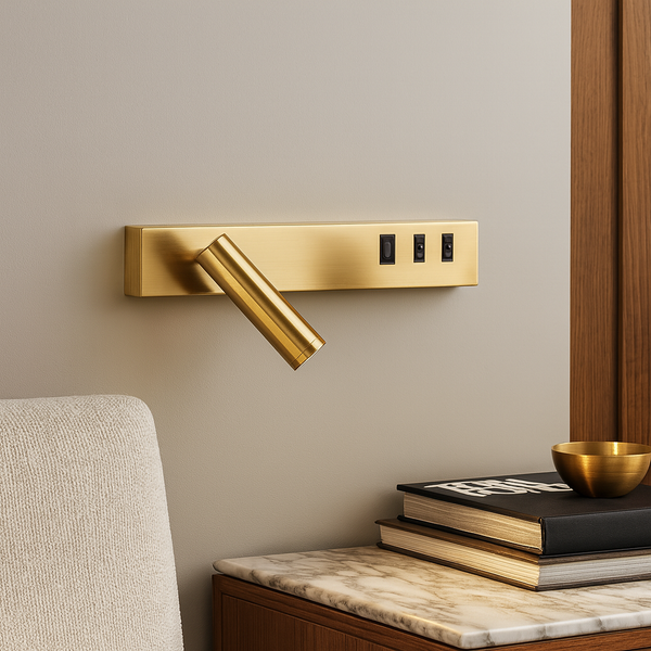 Світильник золотий настінний зі спотом лівий / правий та роз'ємом USB Gold Spoty Plane+USB 251018-100006303