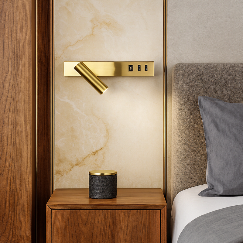Світильник золотий настінний зі спотом лівий / правий та роз'ємом USB Gold Spoty Plane+USB 251018-100006303