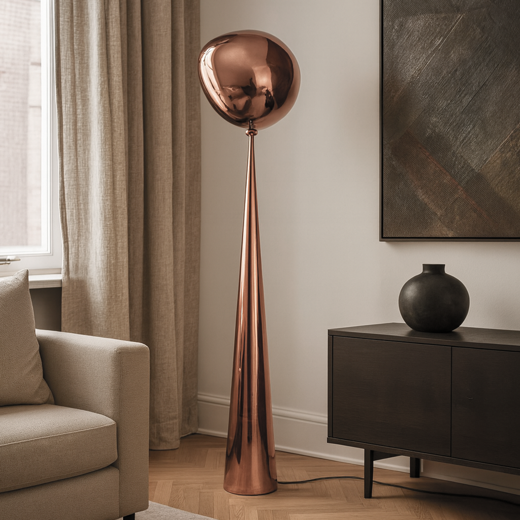 Торшер мідний з плафоном органічної форми H-155 cm E27 Rose Gold Melt plazma floor lamp 250931-100006061