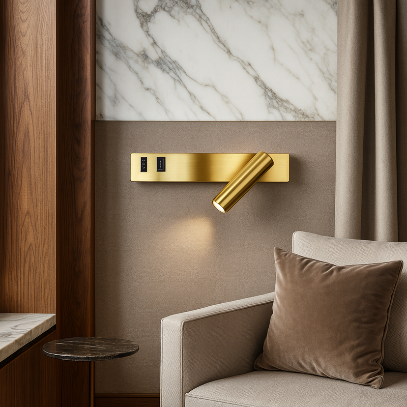 Світильник золотий настінний зі спотом лівий / правий та роз'ємом USB Gold Spoty Plane+USB 251018-100006303