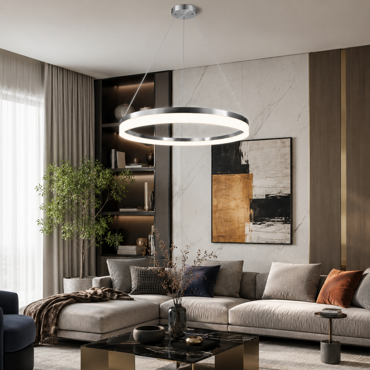Підвісна люстра хромована кільцева D-60 / D- 80 cm Led 20W / 30W Chrome Rimy 231218-100002860