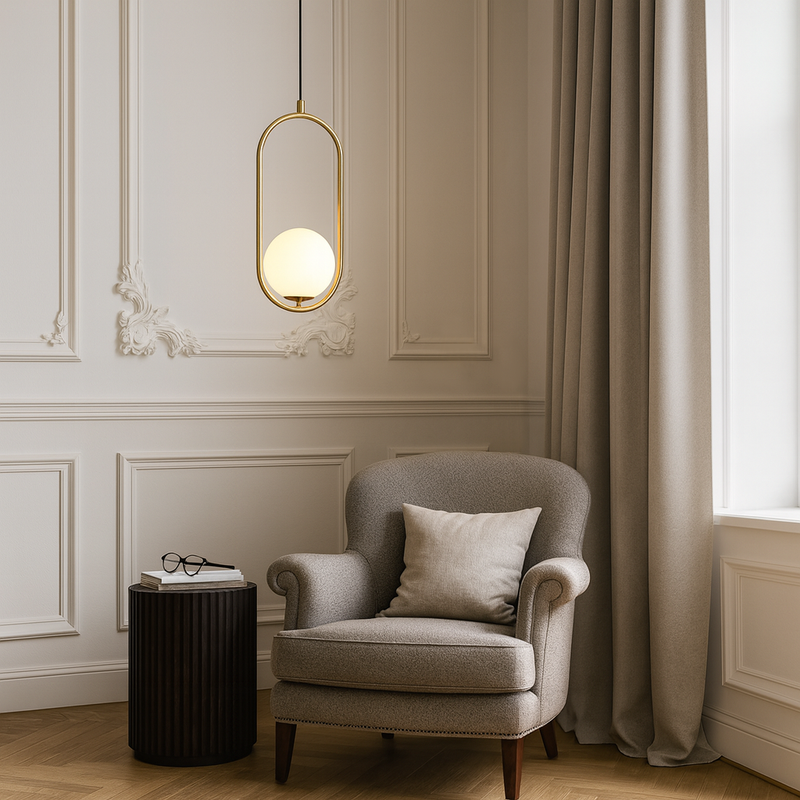 Світильник підвісний золотий з білим матовим плафоном H-40 cm E27 Gold Orbit White 251088-100006442