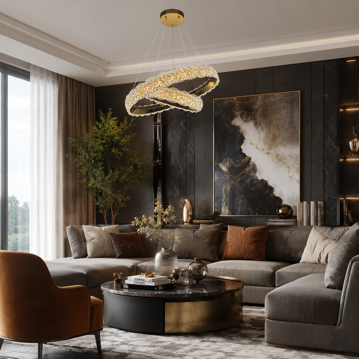 Люстра золота подвійна світлодіодна D-50+30 cm Led 100W Gold Lace 260588-100007952