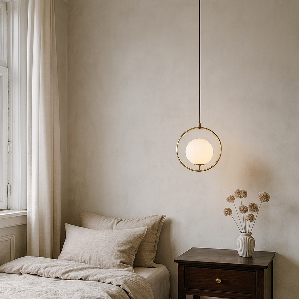Світильник підвісний золотий з білим матовим плафоном Y-30 cm E27 Gold Orbit White  Circle 251088-100006446