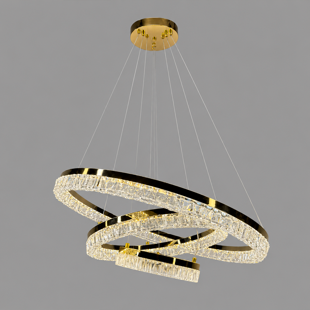 Люстра золота на 3 кільця світлодіодна D-60+40+20 cm Led 100W Gold Ice 260588-100007953